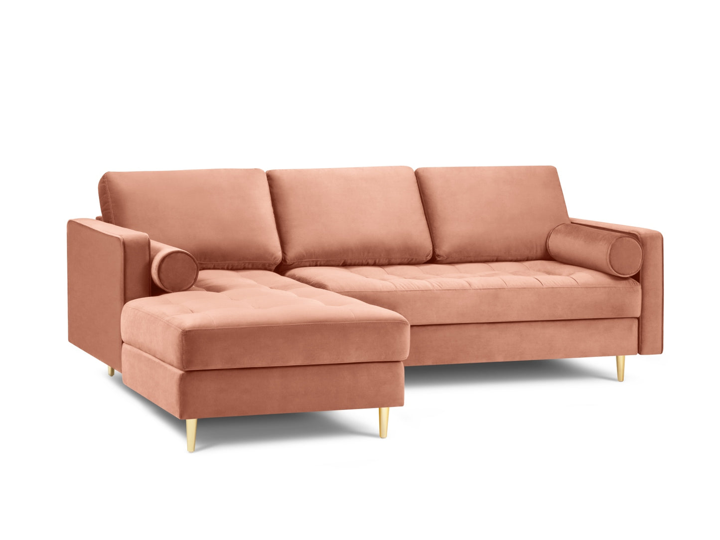 Aspen Corner Sofa, 4 Seats, 236x170 cm — Pink / Gold Metal / Left