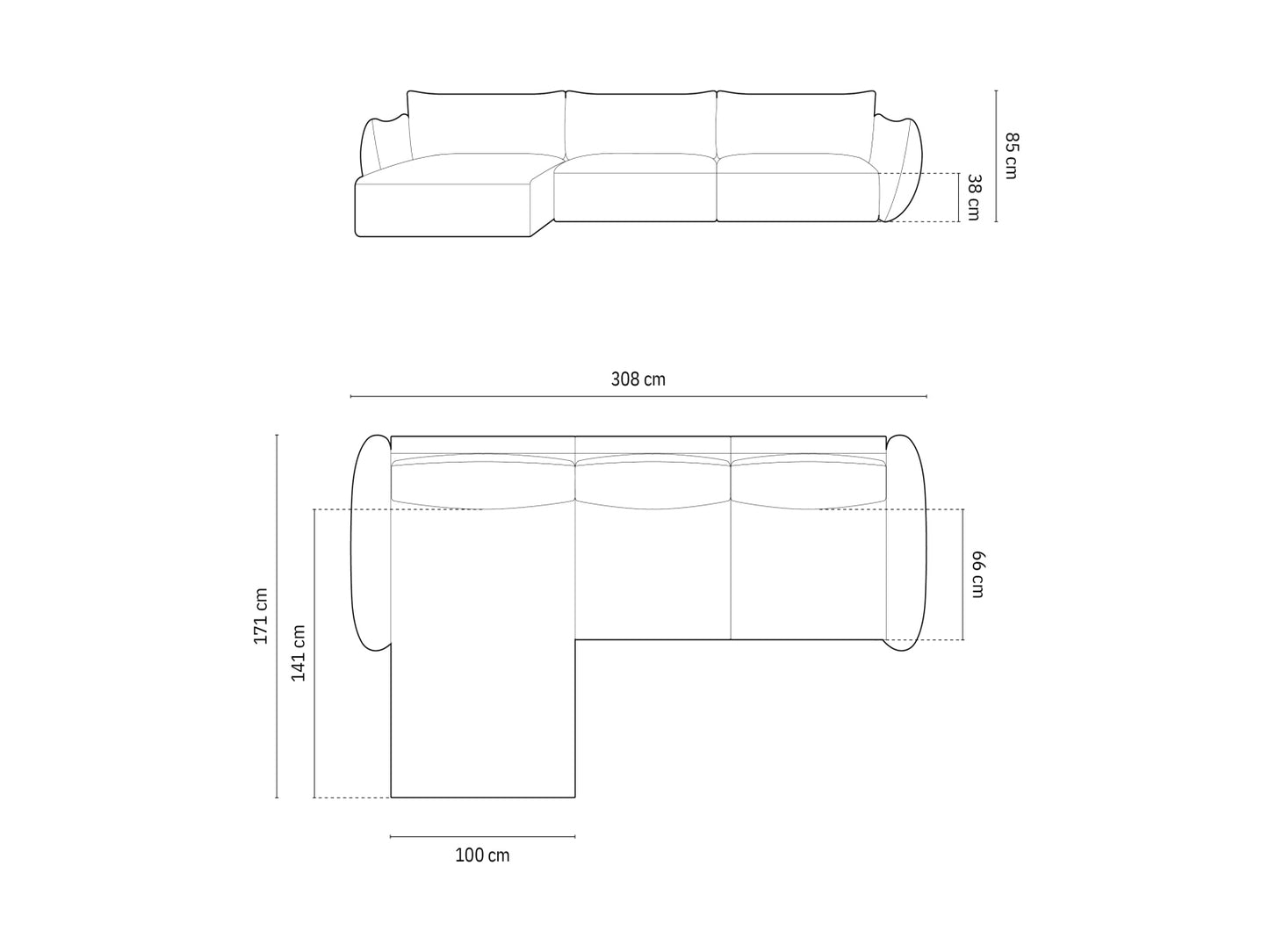Matera Corner Sofa, 4 Seats, 308x171 cm