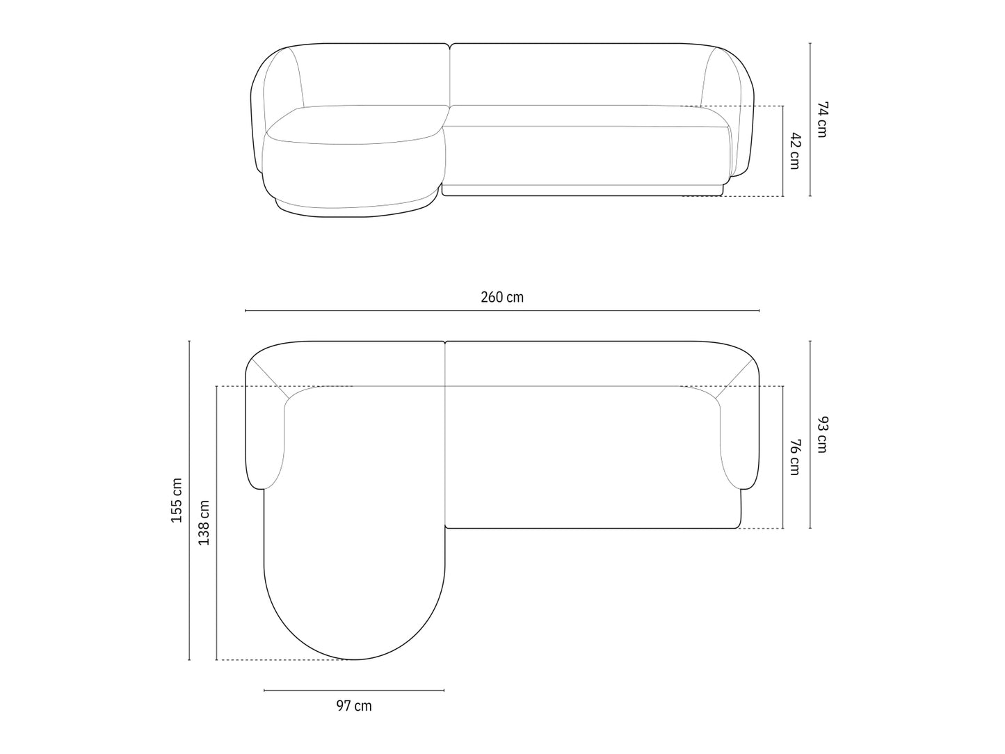 Gomera Corner Sofa, 4 Seats, 260x155 cm