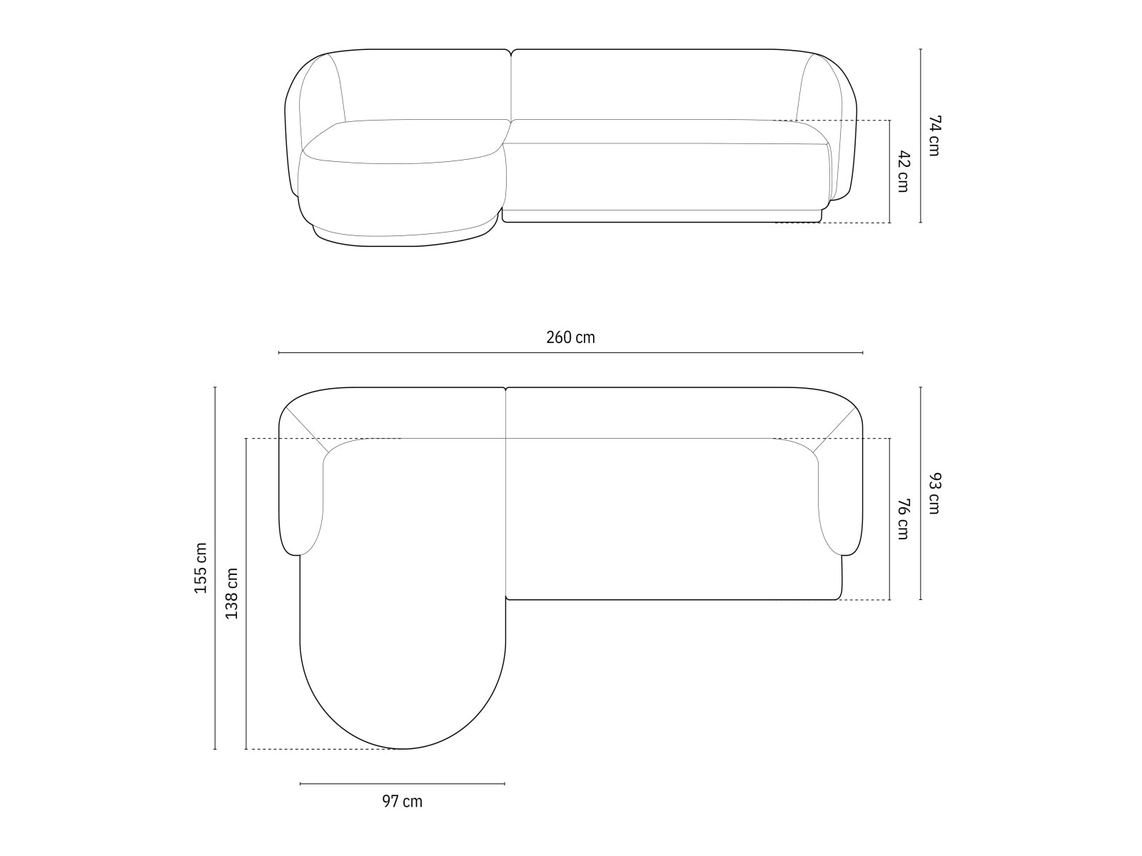 Gomera Corner Sofa, 4 Seats, 260x155 cm