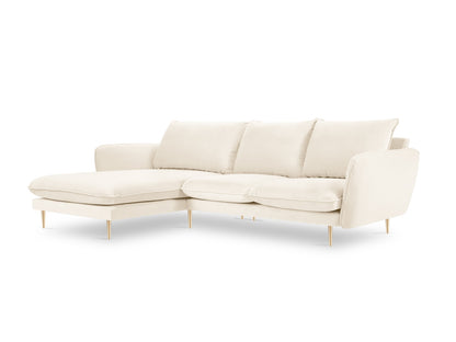 Vienna Corner Sofa, 5 Seats, 255x170 cm — Light Beige / Gold Metal / Left