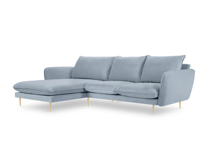 Vienna Corner Sofa, 5 Seats, 255x170 cm — Light Blue / Gold Metal / Left