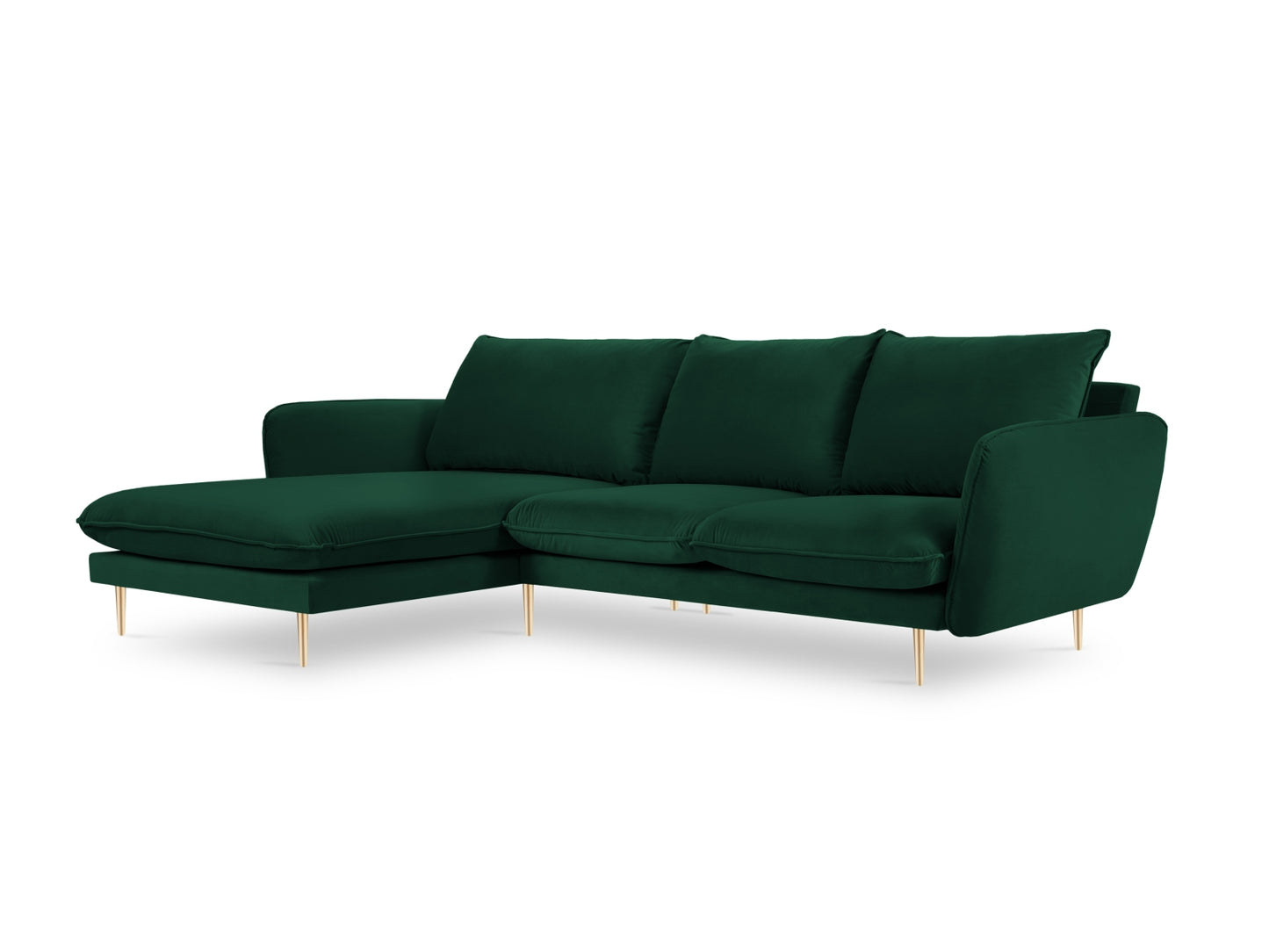 Vienna Corner Sofa, 5 Seats, 255x170 cm — Bottle Green / Gold Metal / Left