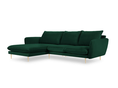 Vienna Corner Sofa, 5 Seats, 255x170 cm — Bottle Green / Gold Metal / Left