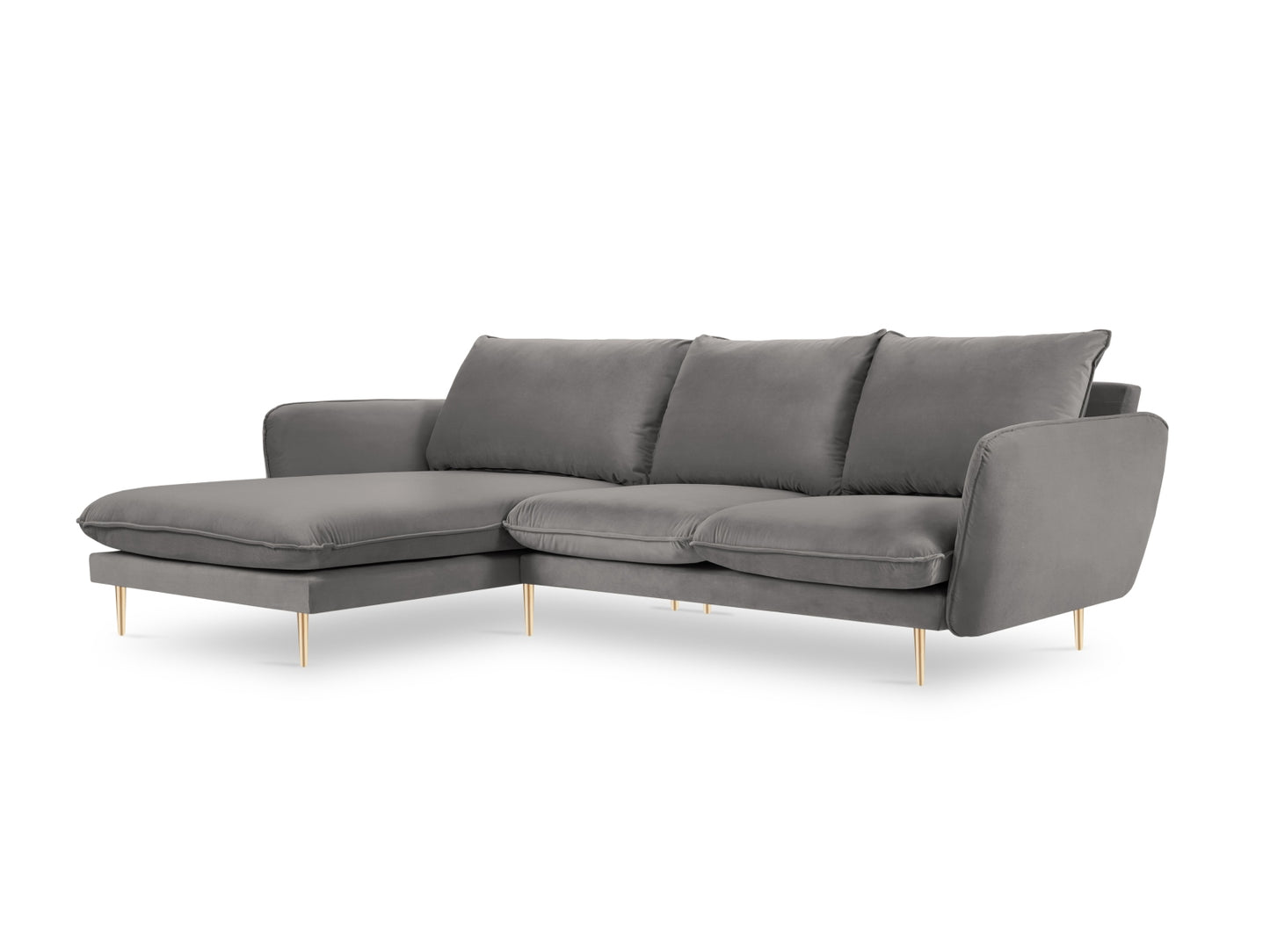 Vienna Corner Sofa, 5 Seats, 255x170 cm — Light Grey / Gold Metal / Left