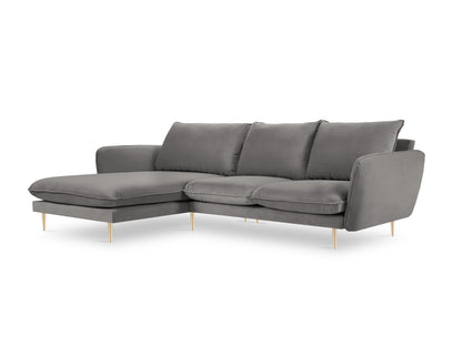 Vienna Corner Sofa, 5 Seats, 255x170 cm — Light Grey / Gold Metal / Left