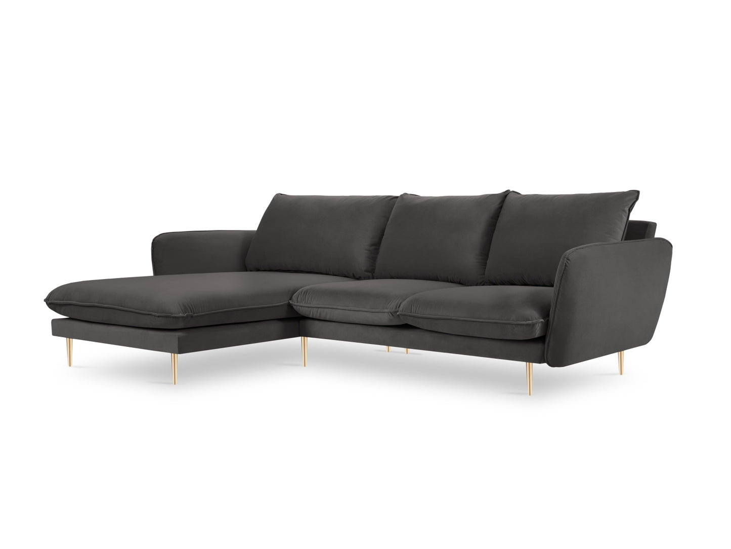 Vienna Corner Sofa, 5 Seats, 255x170 cm — Dark Grey / Gold Metal / Left