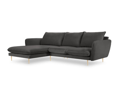 Vienna Corner Sofa, 5 Seats, 255x170 cm — Dark Grey / Gold Metal / Left