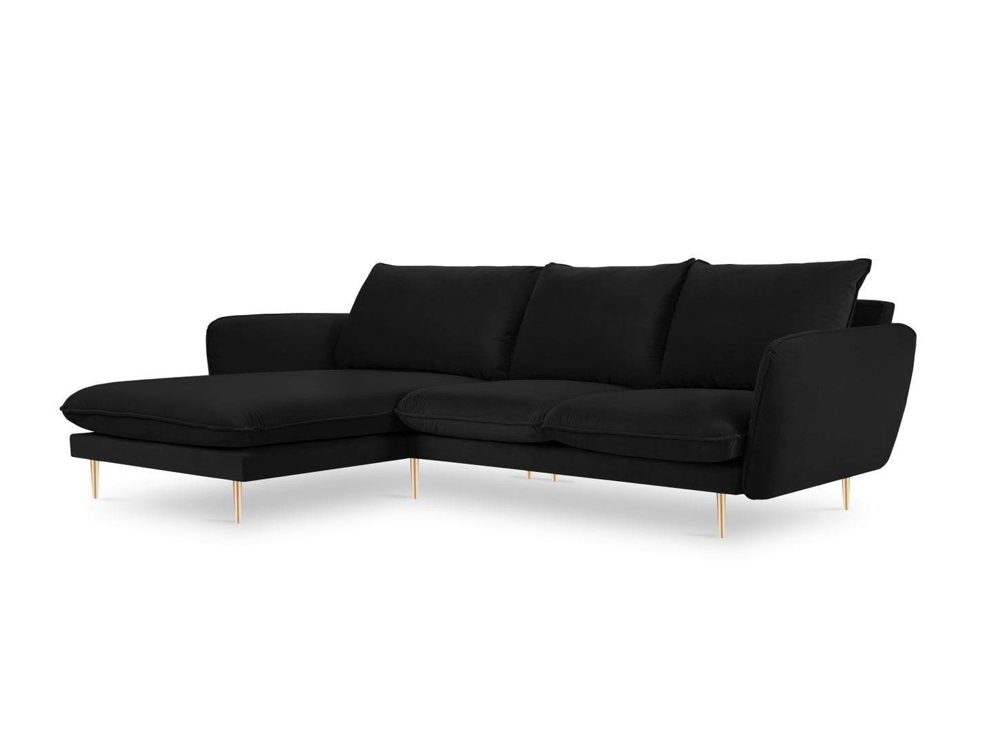 Vienna Corner Sofa, 5 Seats, 255x170 cm — Black / Gold Metal / Left