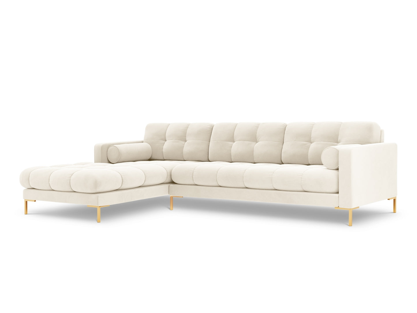 Bali Corner Sofa, 5 Seats, 293x185 cm — Light Beige / Gold Metal / Left