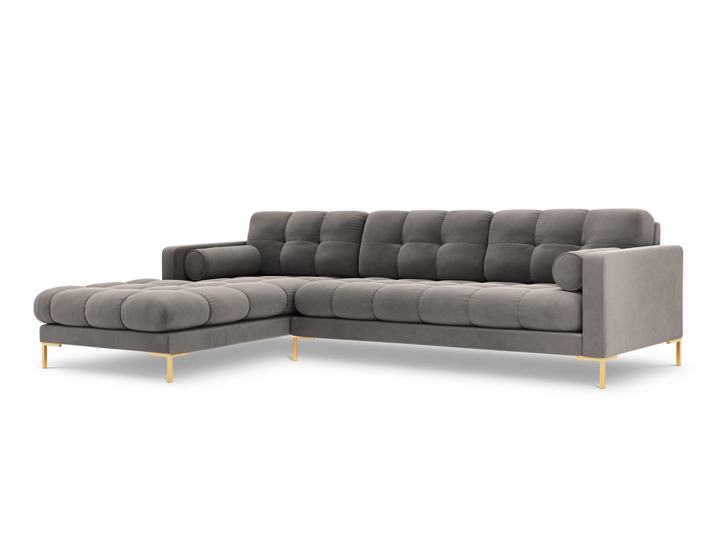 Bali Corner Sofa, 5 Seats, 293x185 cm — Light Grey / Gold Metal / Left