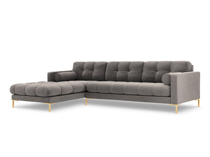 Bali Corner Sofa, 5 Seats, 293x185 cm — Light Grey / Gold Metal / Left