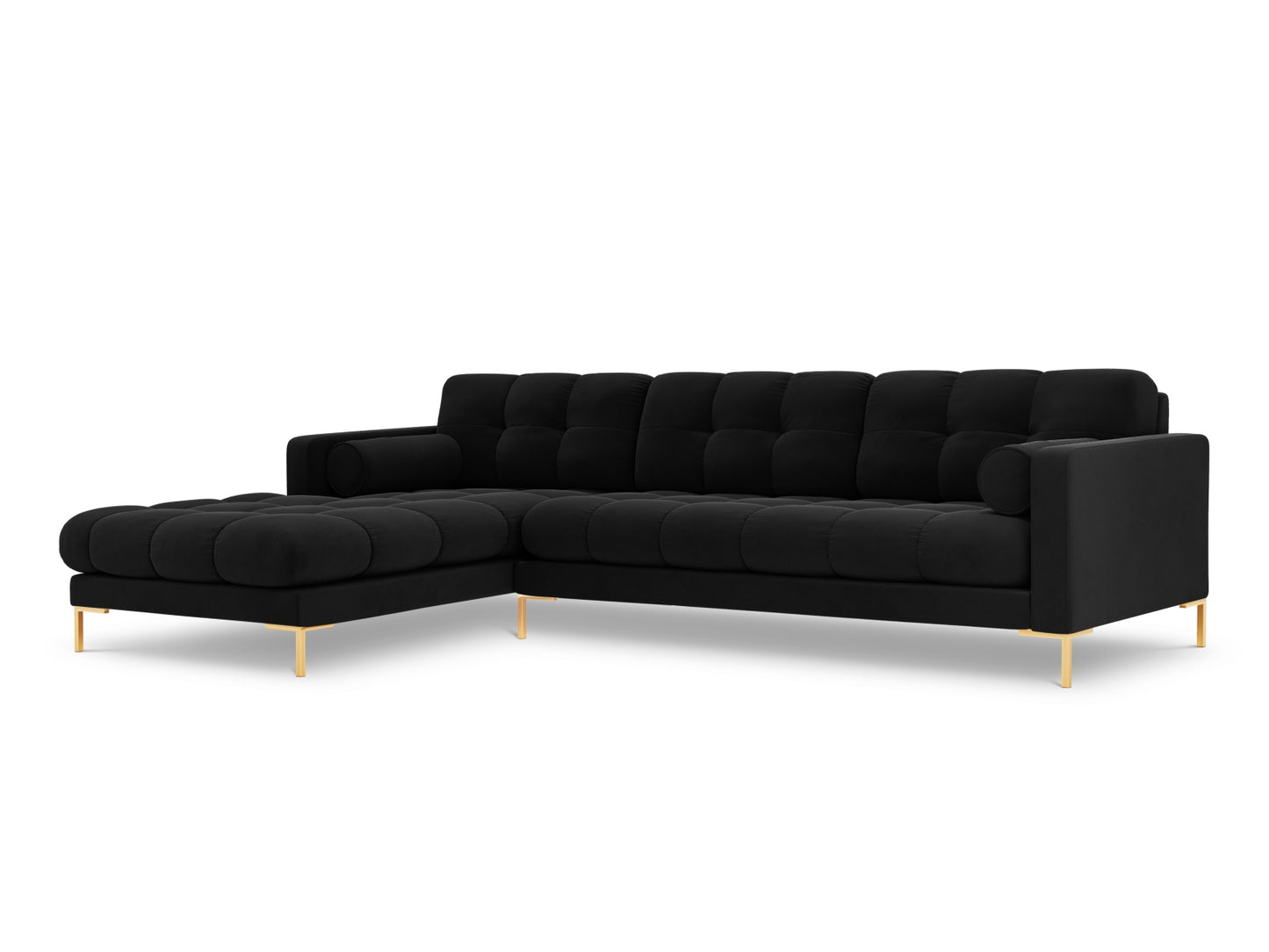 Bali Corner Sofa, 5 Seats, 293x185 cm — Black / Gold Metal / Left