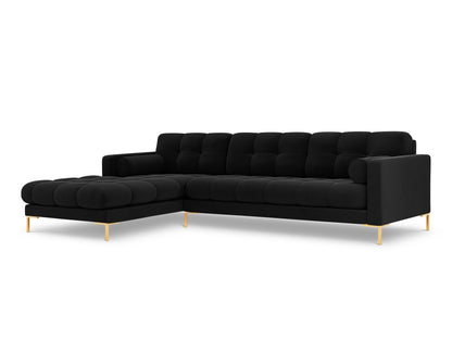 Bali Corner Sofa, 5 Seats, 293x185 cm — Black / Gold Metal / Left