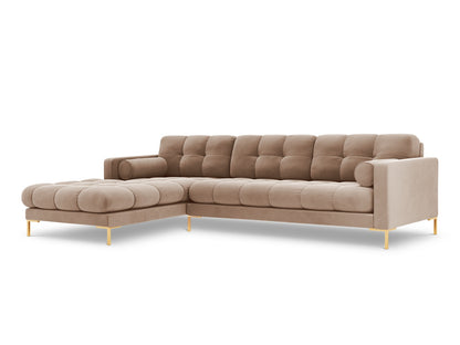 Bali Corner Sofa, 5 Seats, 293x185 cm — Beige / Gold Metal / Left