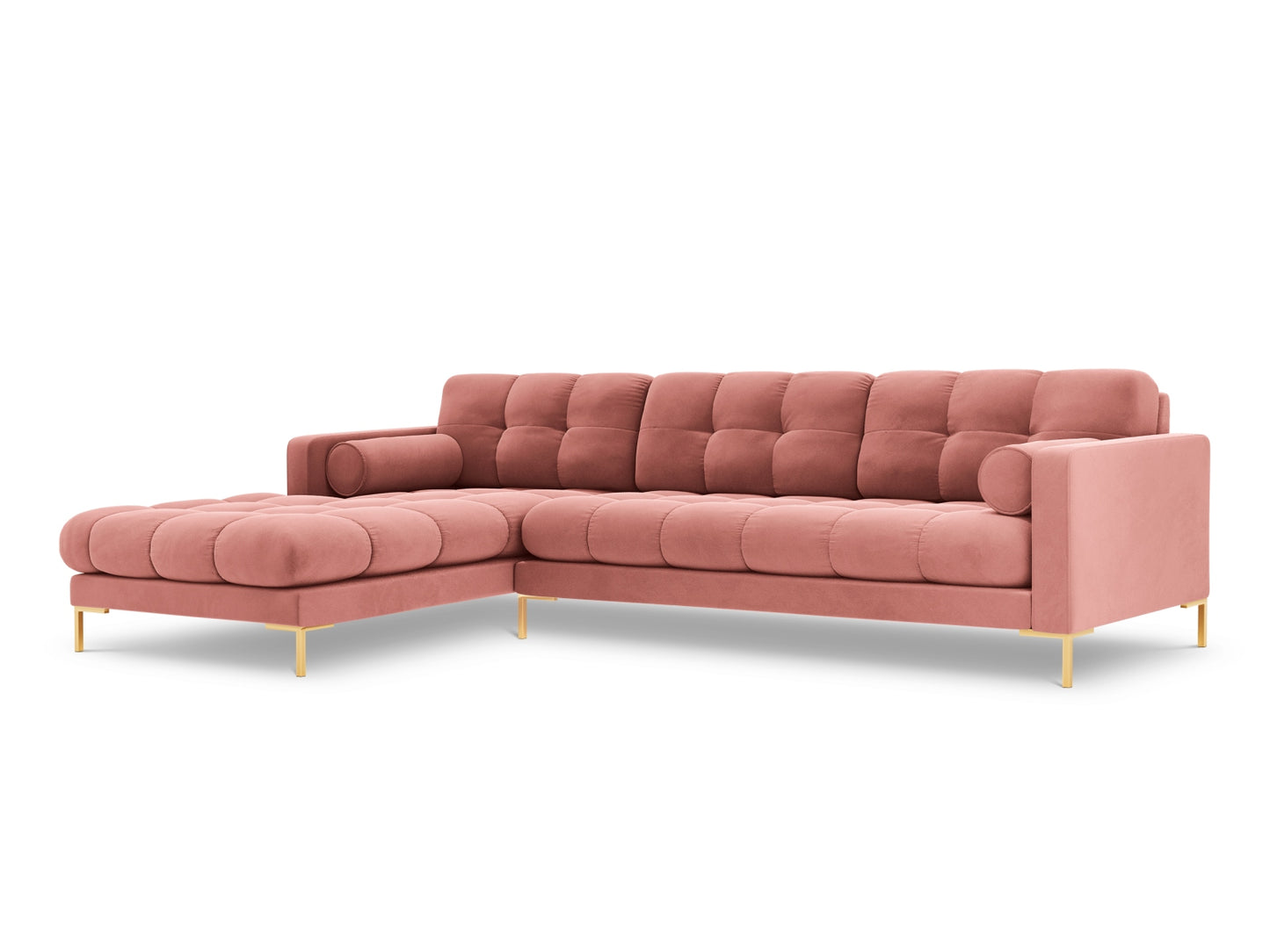 Bali Corner Sofa, 5 Seats, 293x185 cm — Pink / Gold Metal / Left