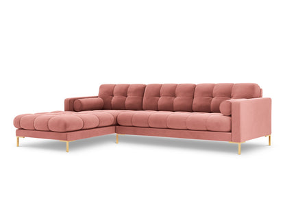 Bali Corner Sofa, 5 Seats, 293x185 cm — Pink / Gold Metal / Left