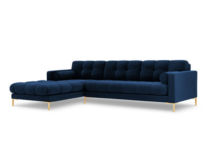 Bali Corner Sofa, 5 Seats, 293x185 cm — Royal Blue / Gold Metal / Left