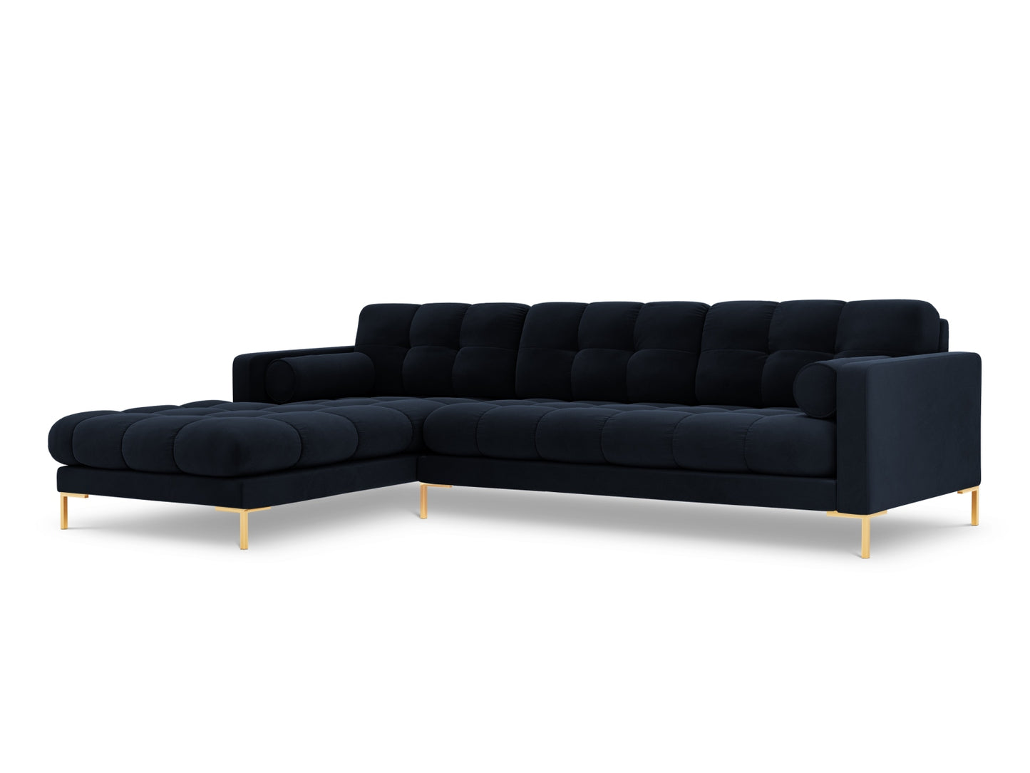 Bali Corner Sofa, 5 Seats, 293x185 cm — Dark Blue / Gold Metal / Left