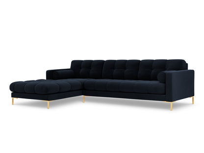 Bali Corner Sofa, 5 Seats, 293x185 cm — Dark Blue / Gold Metal / Left