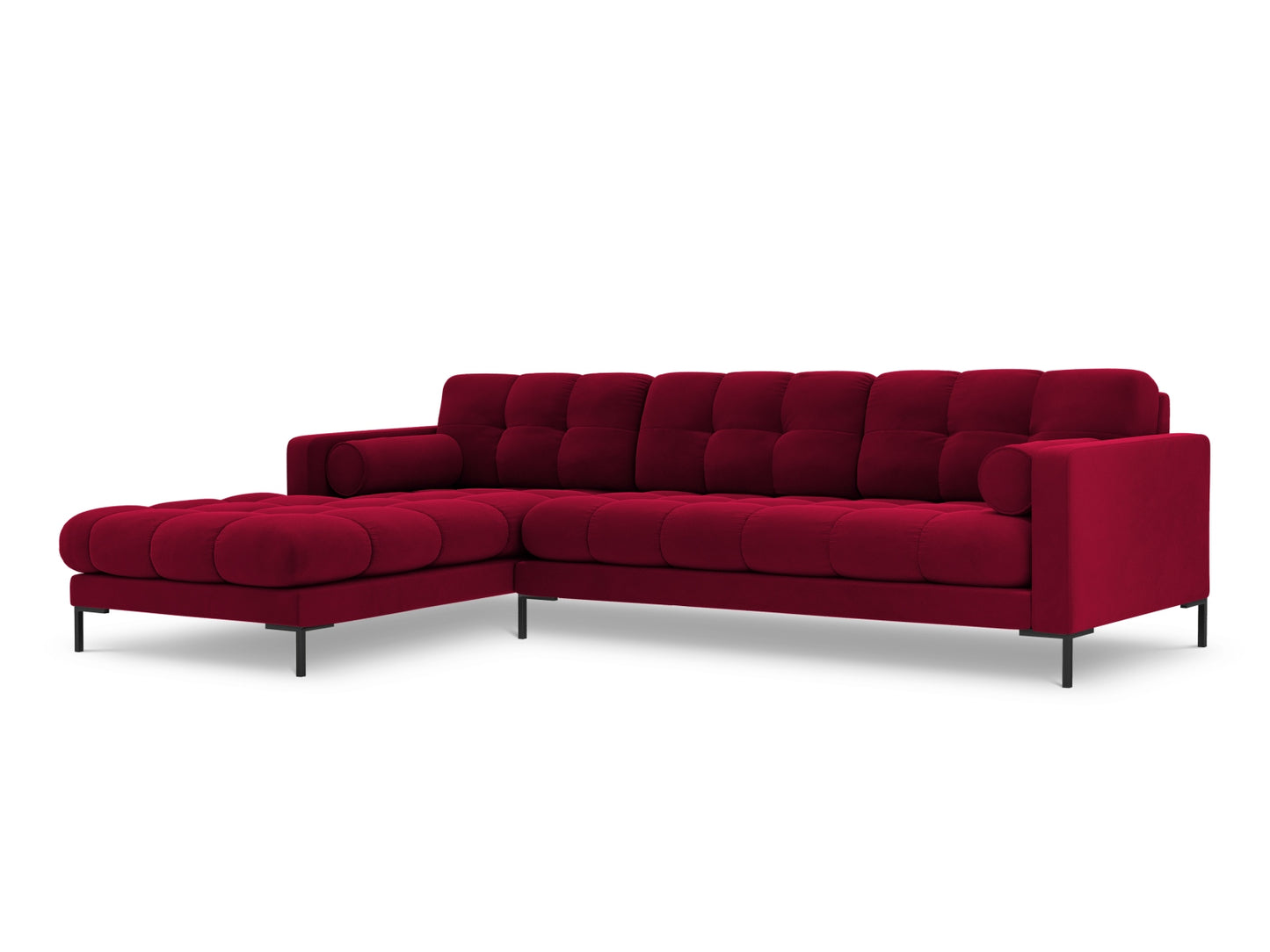 Bali Corner Sofa, 5 Seats, 293x185 cm — Red / Black Metal / Left