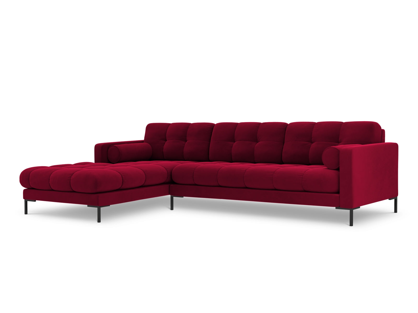 Bali Corner Sofa, 5 Seats, 293x185 cm — Red / Black Metal / Left