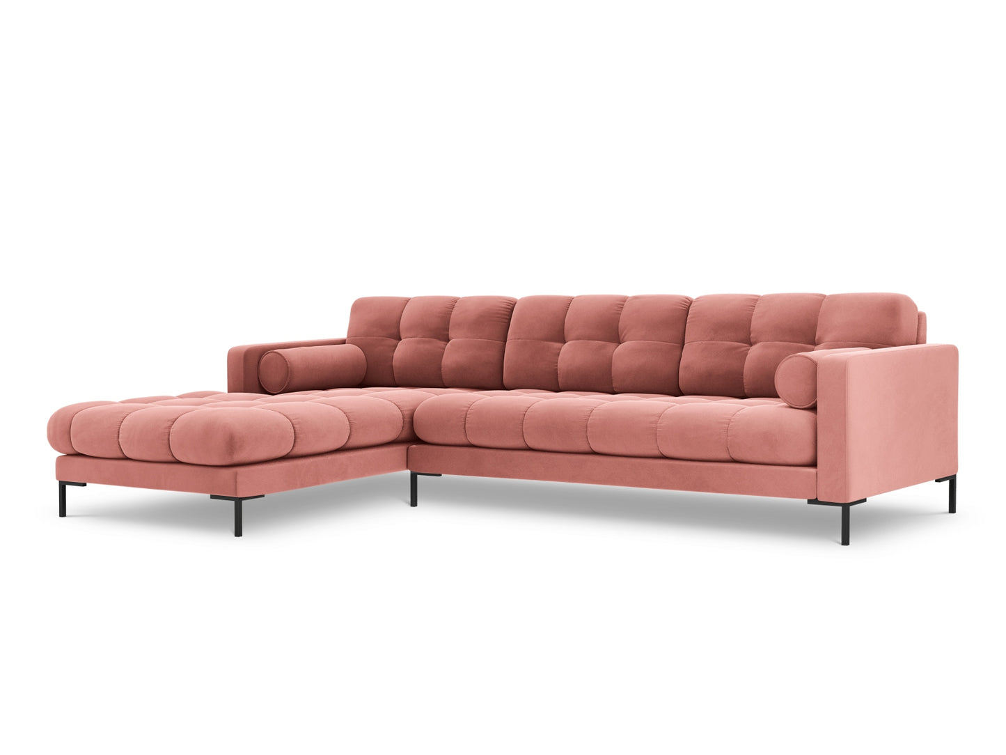 Bali Corner Sofa, 5 Seats, 293x185 cm — Pink / Black Metal / Left