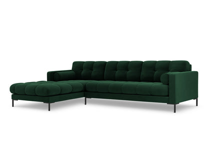 Bali Corner Sofa, 5 Seats, 293x185 cm — Bottle Green / Black Metal / Left