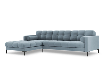 Bali Corner Sofa, 5 Seats, 293x185 cm — Light Blue / Black Metal / Left