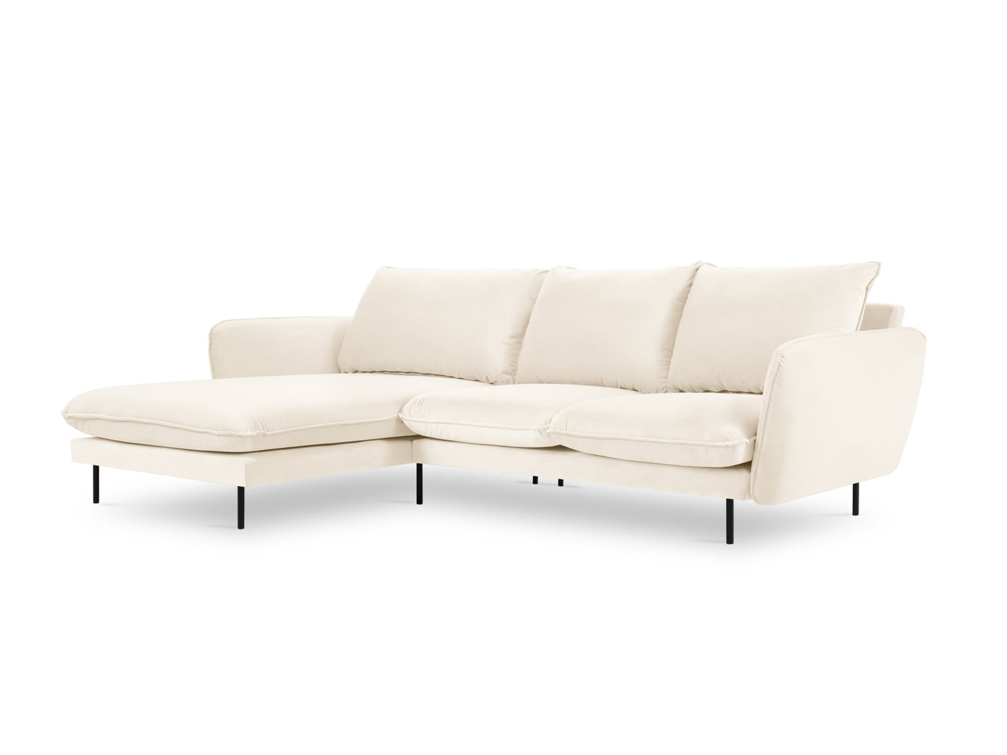 Vienna Corner Sofa, 5 Seats, 255x170 cm — Light Beige / Black Metal / Left