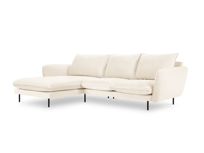 Vienna Corner Sofa, 5 Seats, 255x170 cm — Light Beige / Black Metal / Left