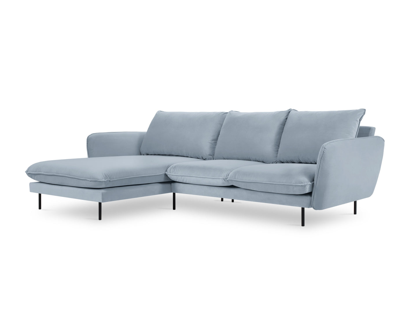 Vienna Corner Sofa, 5 Seats, 255x170 cm — Light Blue / Black Metal / Left