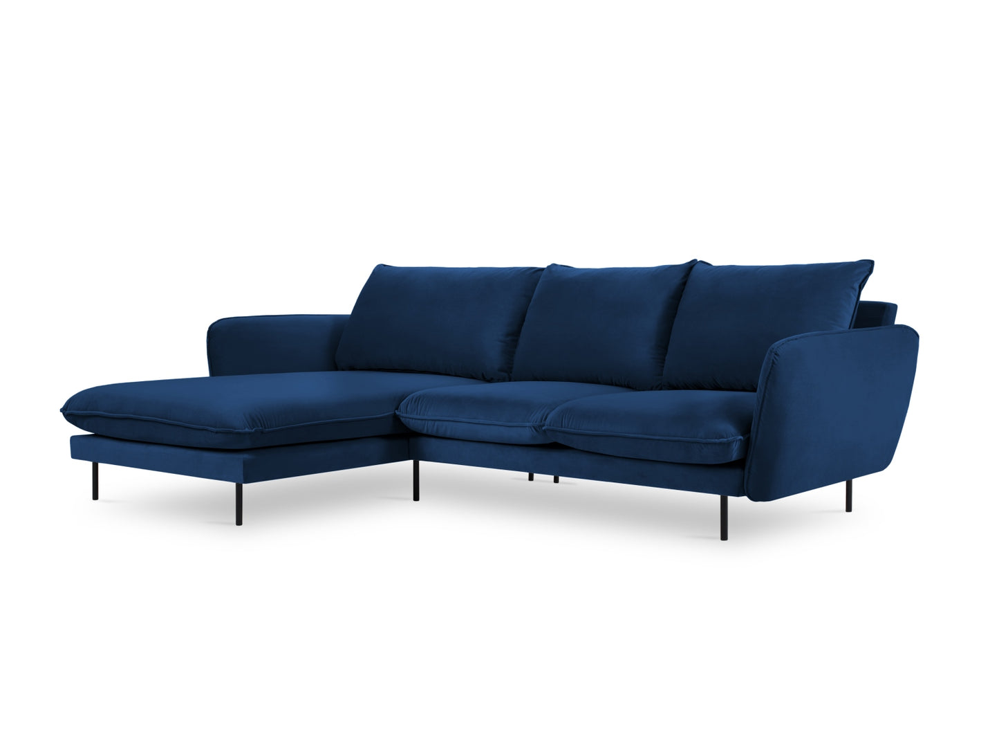 Vienna Corner Sofa, 5 Seats, 255x170 cm — Royal Blue / Black Metal / Left