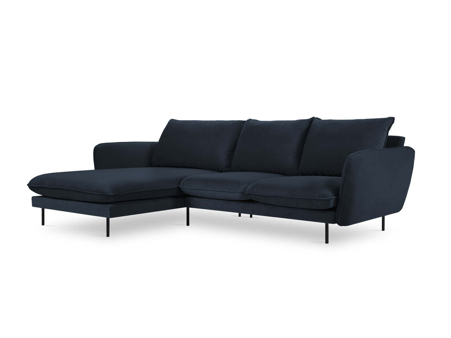 Vienna Corner Sofa, 5 Seats, 255x170 cm — Dark Blue / Black Metal / Left