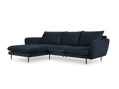 Vienna Corner Sofa, 5 Seats, 255x170 cm — Dark Blue / Black Metal / Left