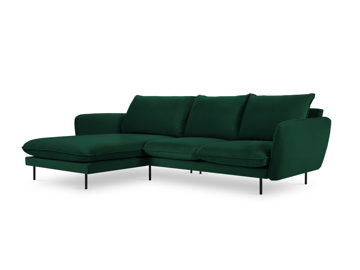 Vienna Corner Sofa, 5 Seats, 255x170 cm — Bottle Green / Black Metal / Left