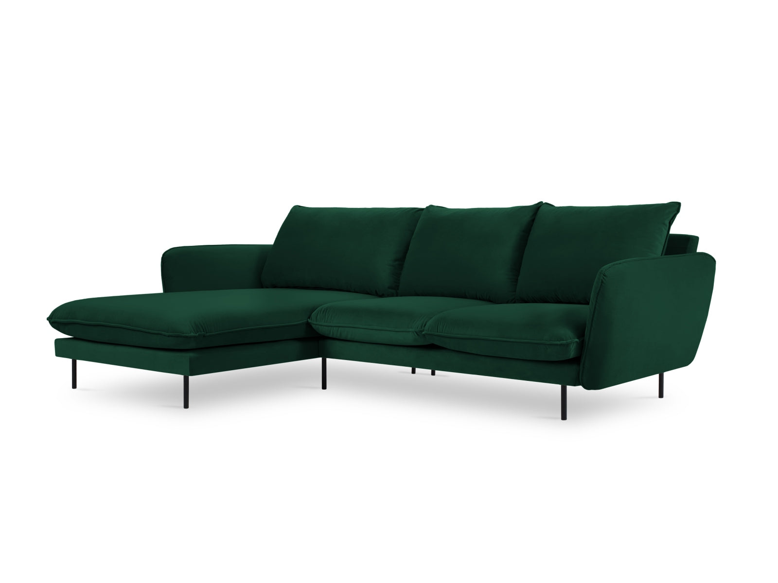 Vienna Corner Sofa, 5 Seats, 255x170 cm — Bottle Green / Black Metal / Left