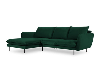 Vienna Corner Sofa, 5 Seats, 255x170 cm — Bottle Green / Black Metal / Left