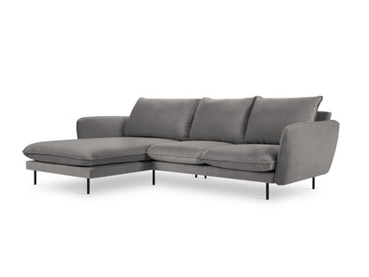 Vienna Corner Sofa, 5 Seats, 255x170 cm — Light Grey / Black Metal / Left