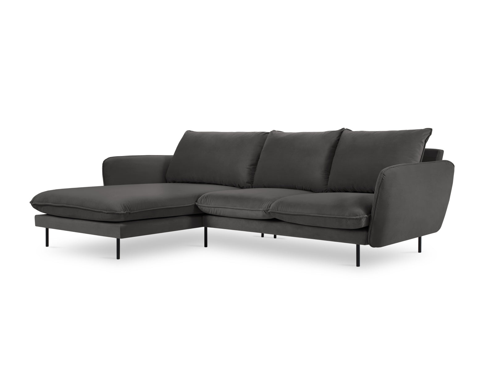 Vienna Corner Sofa, 5 Seats, 255x170 cm — Dark Grey / Black Metal / Left