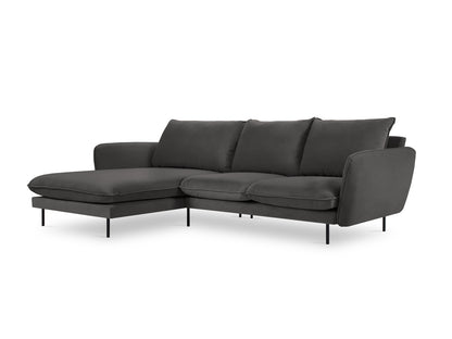 Vienna Corner Sofa, 5 Seats, 255x170 cm — Dark Grey / Black Metal / Left