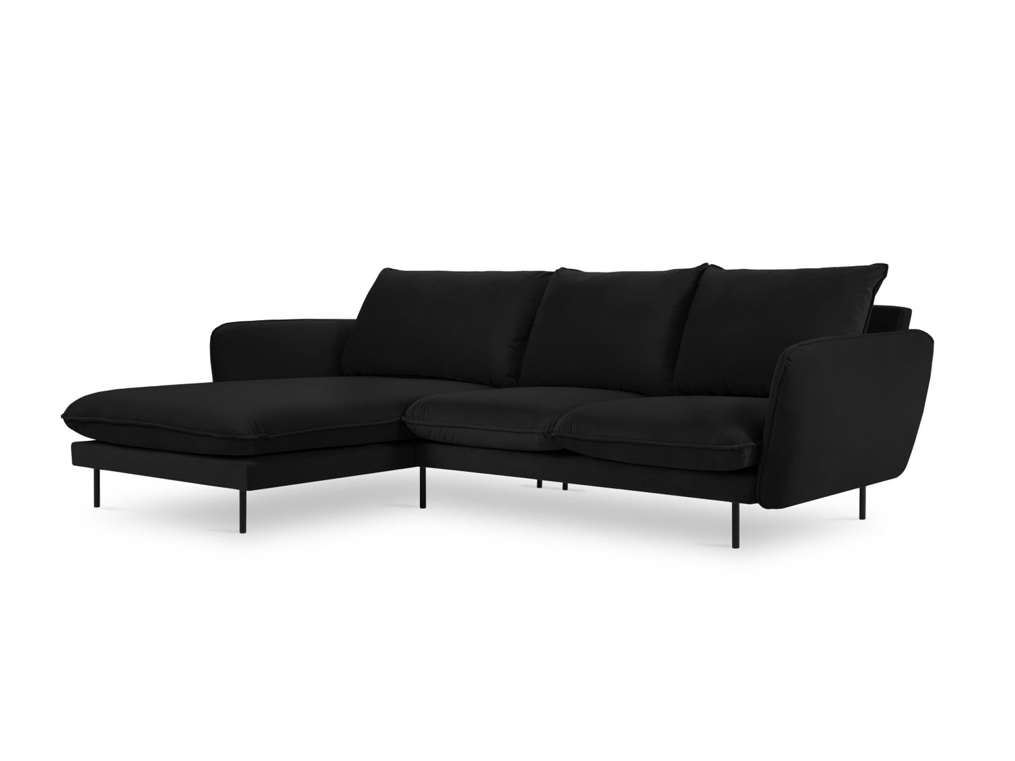 Vienna Corner Sofa, 5 Seats, 255x170 cm — Black / Black Metal / Left