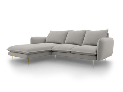 Vienna Corner Sofa, 5 Seats, 255x170 cm — Light Grey / Gold Metal / Left