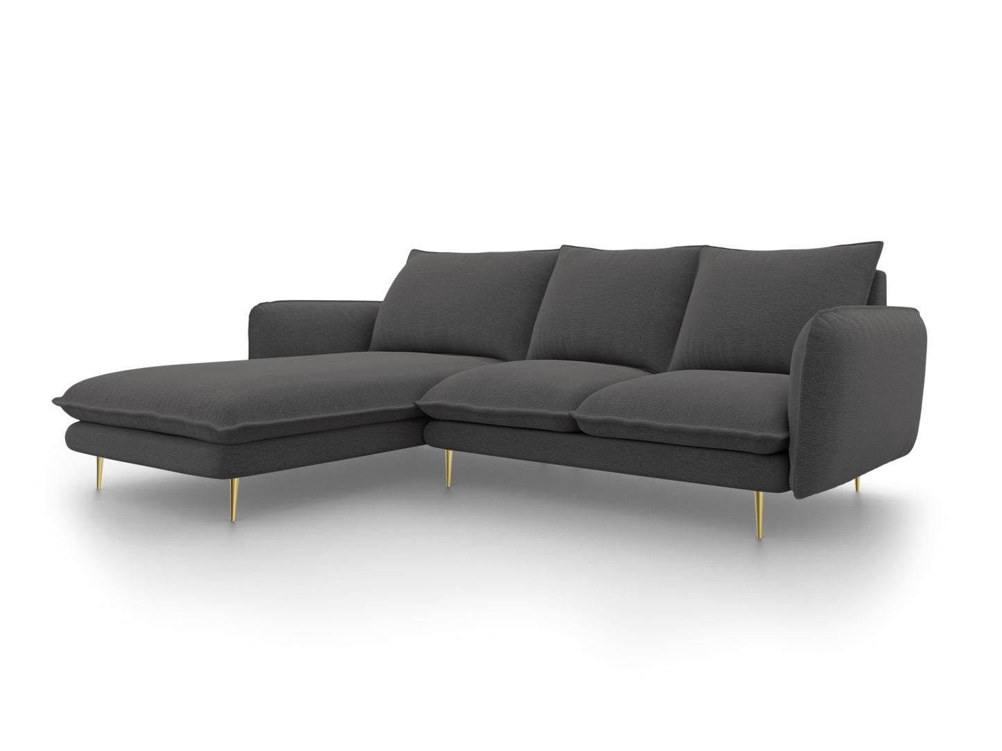 Vienna Corner Sofa, 5 Seats, 255x170 cm — Dark Grey / Gold Metal / Left