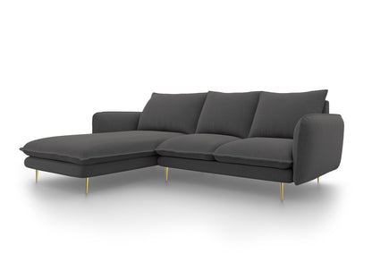 Vienna Corner Sofa, 5 Seats, 255x170 cm — Dark Grey / Gold Metal / Left