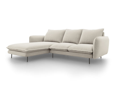 Vienna Corner Sofa, 5 Seats, 255x170 cm — Light Beige / Black Metal / Left