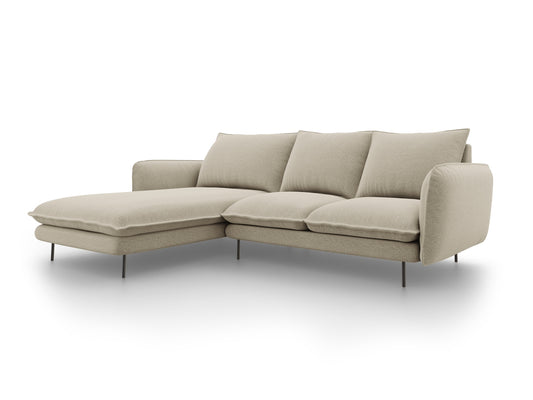 Vienna Corner Sofa, 5 Seats, 255x170 cm — Beige / Black Metal / Left