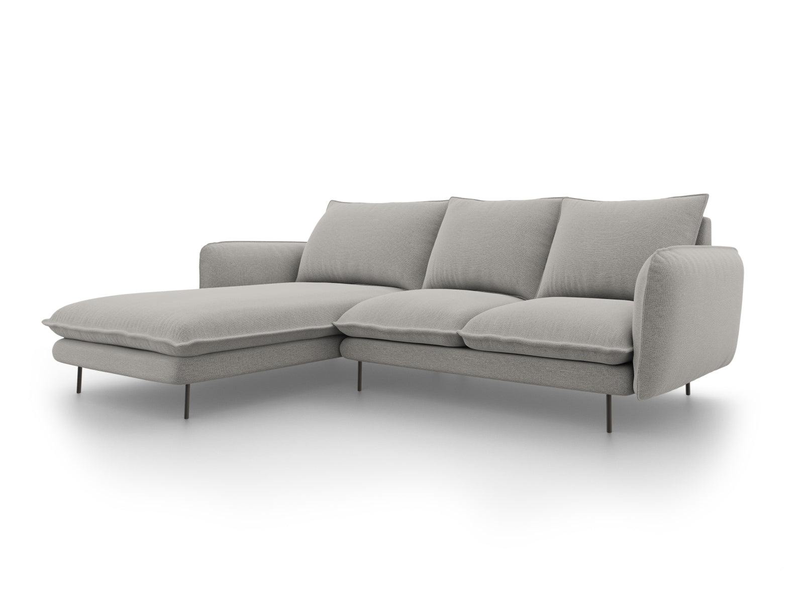 Vienna Corner Sofa, 5 Seats, 255x170 cm — Light Grey / Black Metal / Left