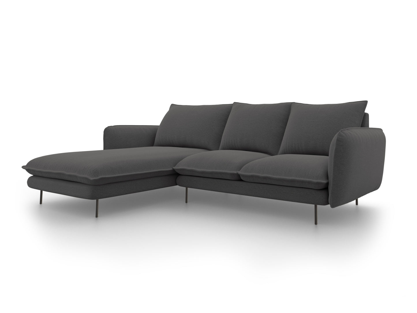 Vienna Corner Sofa, 5 Seats, 255x170 cm — Dark Grey / Black Metal / Left