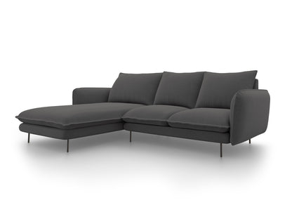Vienna Corner Sofa, 5 Seats, 255x170 cm — Dark Grey / Black Metal / Left